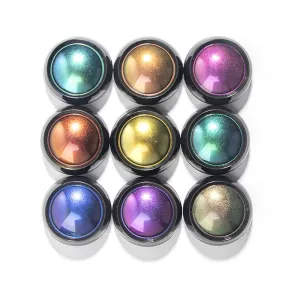 Multichrome Eyeshadow,9 Colors All Over Glitter Balm,Highly Pigmented Luxurious Silky-Soft Balm Formula,Long Lasting with No Creasing,100% Vegan and Cruelty Free,13.5 Grams Loose Mineral Powder-Set of 9