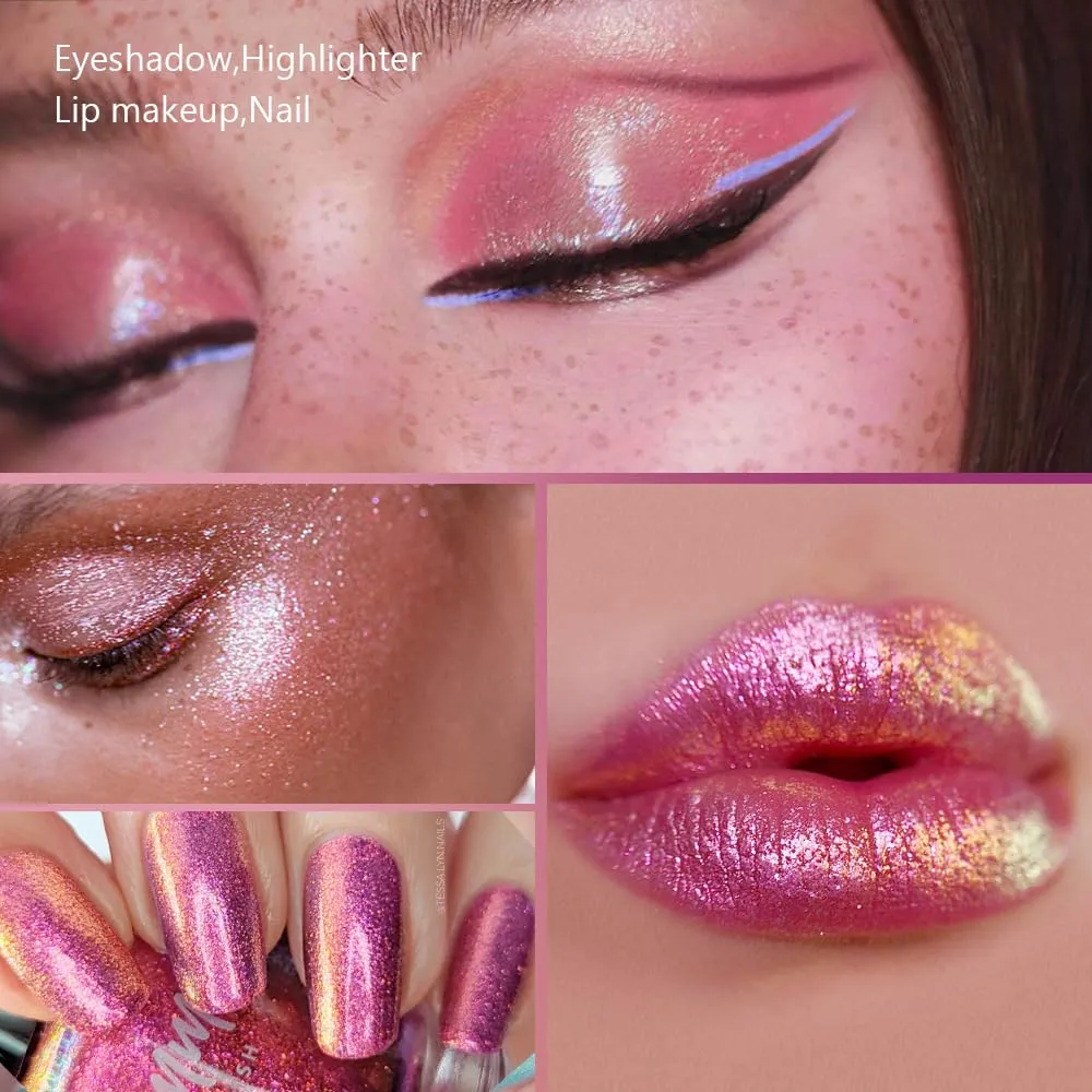 Multichrome Metallic Eyeshadow - Duochrome Glitter High Impact Multi-colors Shift Eye Looks in Gold Pink Purple Green - Intense Color Shifting, High Pigmented, Longer-Lasting Without Creasing…