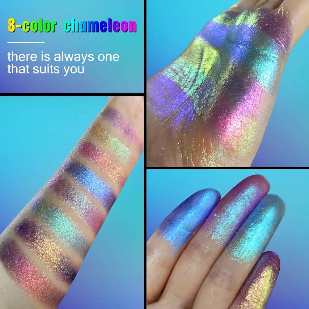 Multichrome Glitter Metallic Eyeshadow - High Impact Blue Purple Silver - Intense Color Shifting, High Pigmented, Long-Lasting - Shimmery Glitter Finish High-End Eye Makeup for Spring Summer Layering…