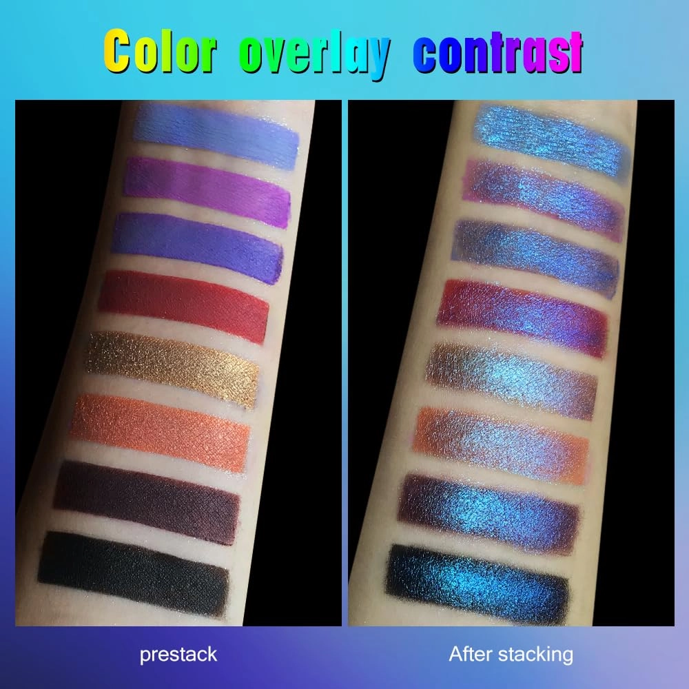 Multichrome Glitter Metallic Eyeshadow - High Impact Blue Purple Silver - Intense Color Shifting, High Pigmented, Long-Lasting - Shimmery Glitter Finish High-End Eye Makeup for Spring Summer Layering…