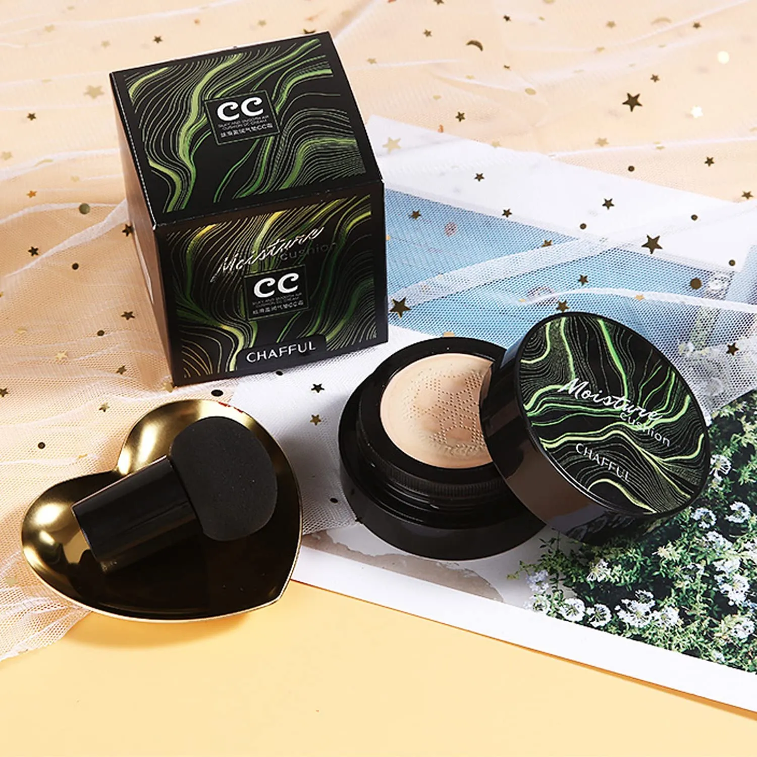 Mushroom Head Air Cushion CC Cream Natural Foundation,PHOERA CC Cream Foundation With SPF,Color Correcting Anti Aging Hydrating Serum,PHOERA Face Primer (#03 Warm Nude  #120 Nude)