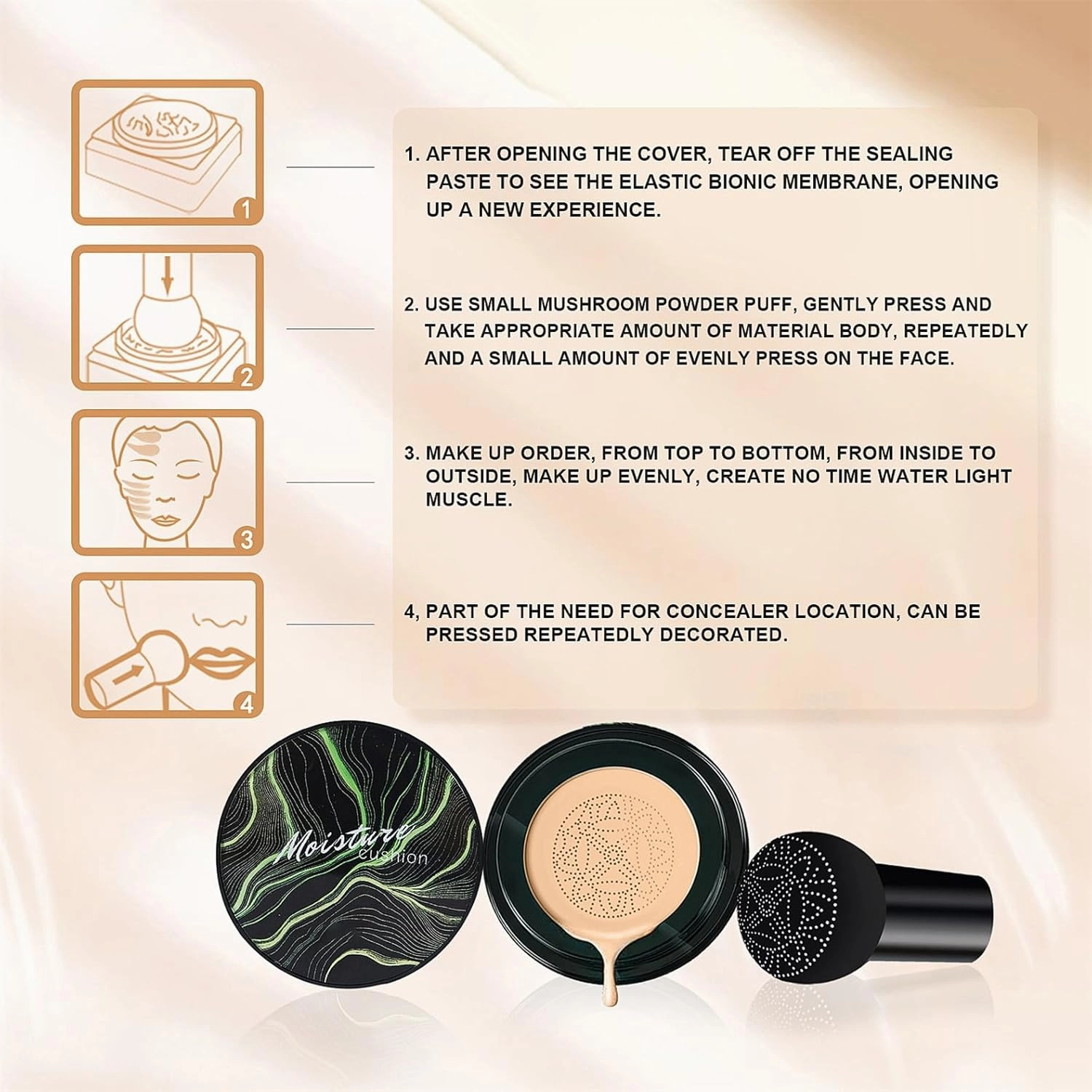 Mushroom Head Air Cushion CC Cream - BB Cream Face Makeup Foundation for Mature Skin Moisturizing Concealer Brighten Long-Lasting, Even Skin Tone for All Skin Types (2PCS Buff Beige)