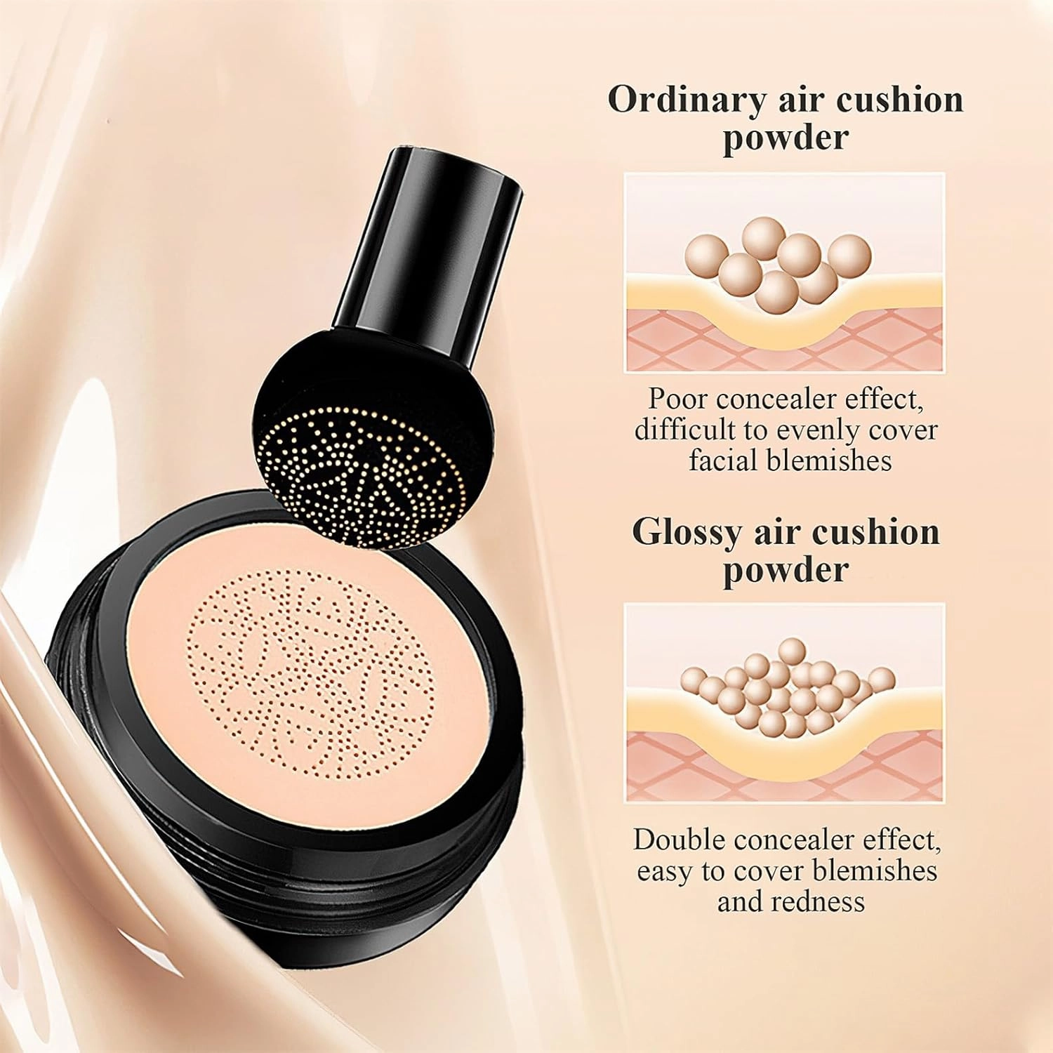 Mushroom Head Air Cushion CC Cream - BB Cream Face Makeup Foundation for Mature Skin Moisturizing Concealer Brighten Long-Lasting, Even Skin Tone for All Skin Types (2PCS Buff Beige)
