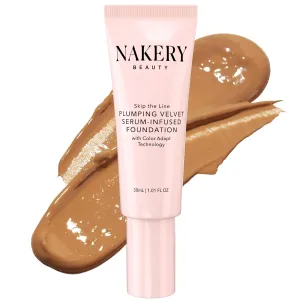 Nakery Full Coverage Plumping Liquid Foundation - Serum Infused Makeup with Niacinamide & Hyaluronic Acid for All Skin Types - Medium
