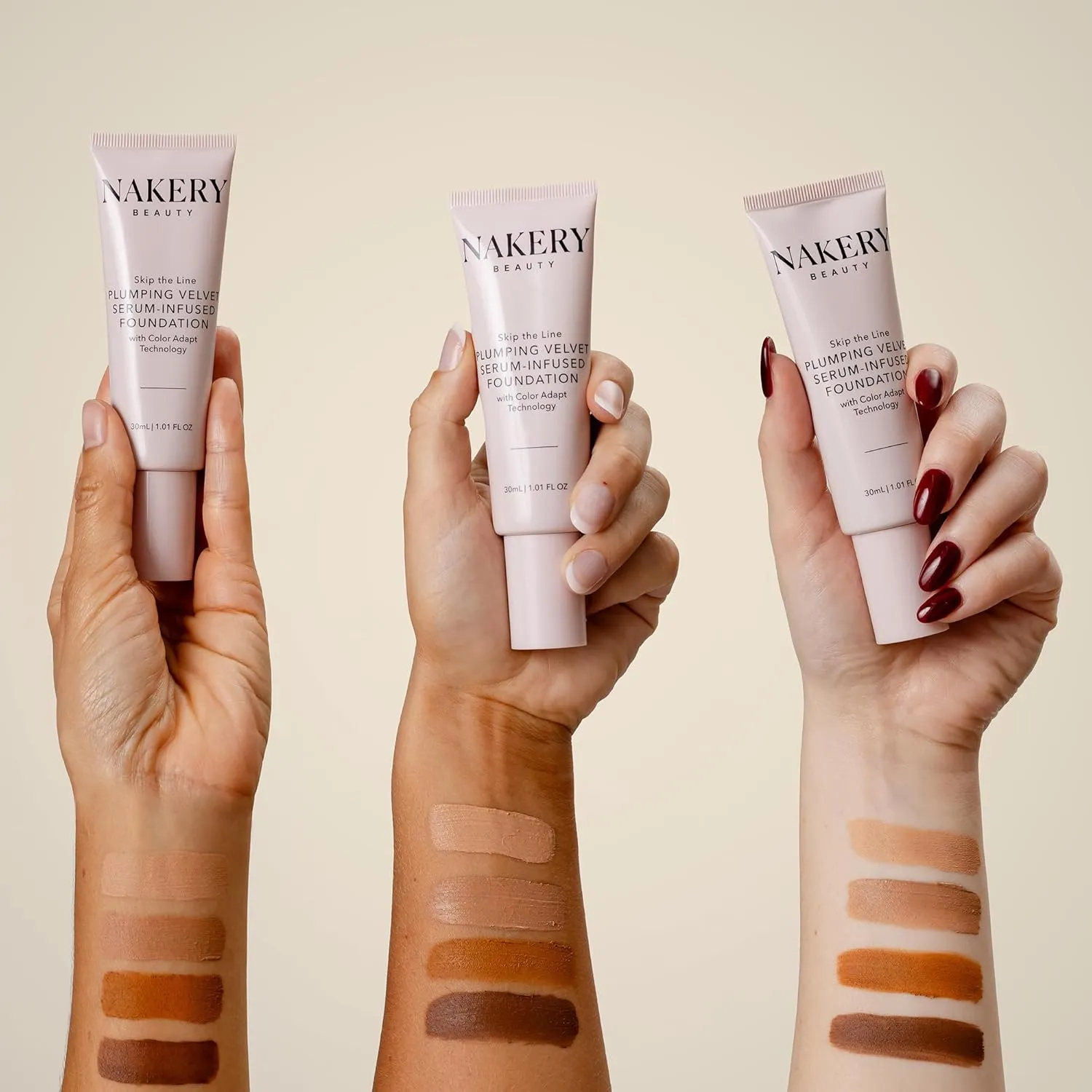 Nakery Full Coverage Plumping Liquid Foundation - Serum Infused Makeup with Niacinamide & Hyaluronic Acid for All Skin Types - Medium