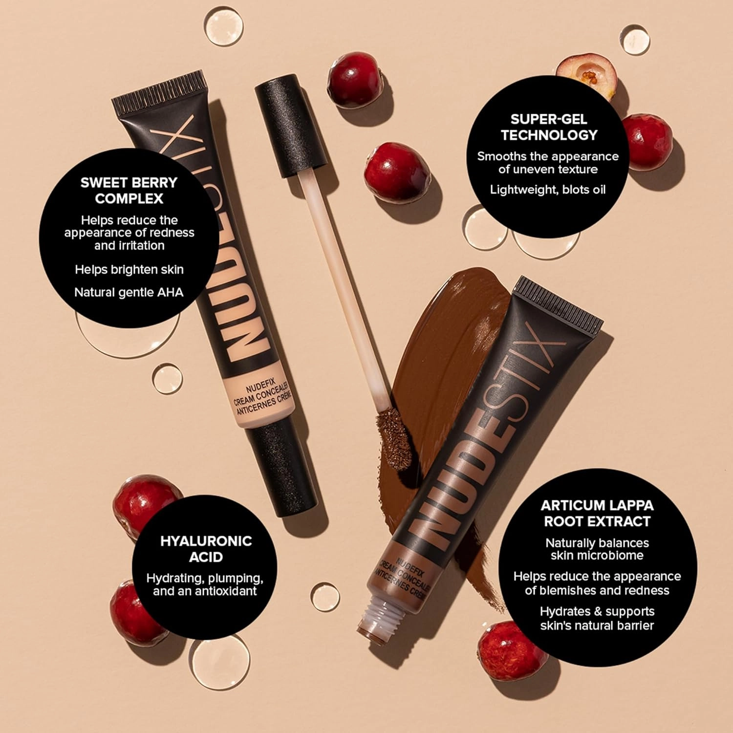 Nudestix NudeFix Cream Concealer, Lightweight Liquid, Natural Finish Makeup, Hydrating, Brightening, Under Eye Dark Circle Corrector, Reduces Redness and Blemishes, 0.34 fl oz (10 ml)