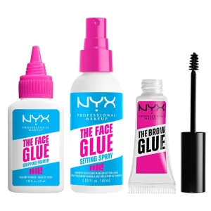 NYX PROFESSIONAL MAKEUP Bundle of The Brow Glue, Extreme Hold Clear Eyebrow Gel   The Face Glue Setting Spray   The Face Glue Gripping Primer