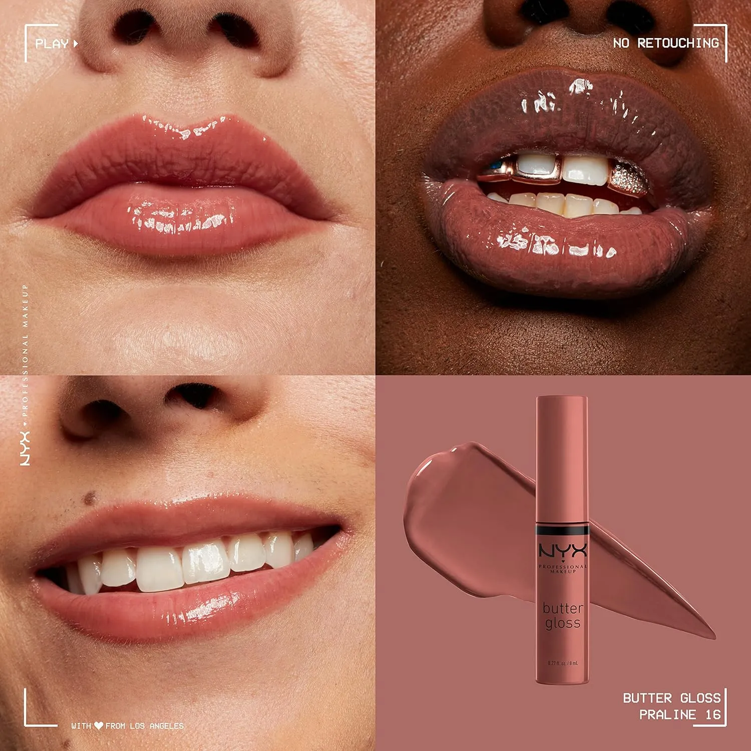 NYX PROFESSIONAL MAKEUP Makeup Setting Spray - Dewy Finish, Long-Lasting Vegan Formula (Packaging May Vary) & Butter Gloss, Non-Sticky Lip Gloss - Praline (Deep Nude)