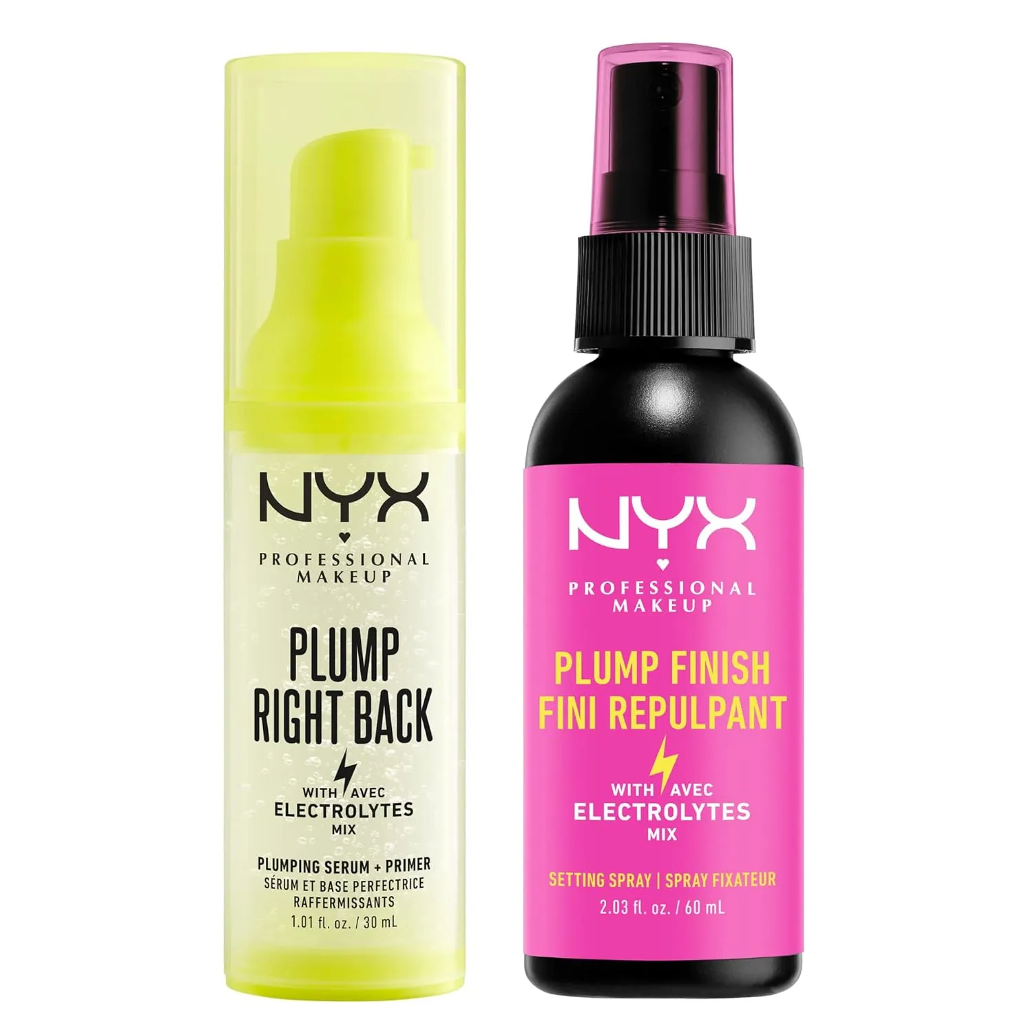 NYX PROFESSIONAL MAKEUP Plump Right Back Plumping Serum & Primer   Makeup Setting Spray, Plump Finish, Long-Lasting Face Mist (Pack of 2)