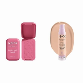 Nyx Professional Makeup - Kit de Mar de Regil: Rubor Cremoso en polvo Buttermelt Blush tono For the Butta   Suero Corrector hidratante Bare With Me Sérum tono Vainilla. Fórmula vegana.