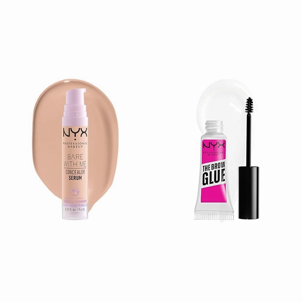 NYX PROFESSIONAL MAKEUP Bare With Me Concealer Serum Light & The Brow Glue Extreme Hold Clear Brow Gel Bundle