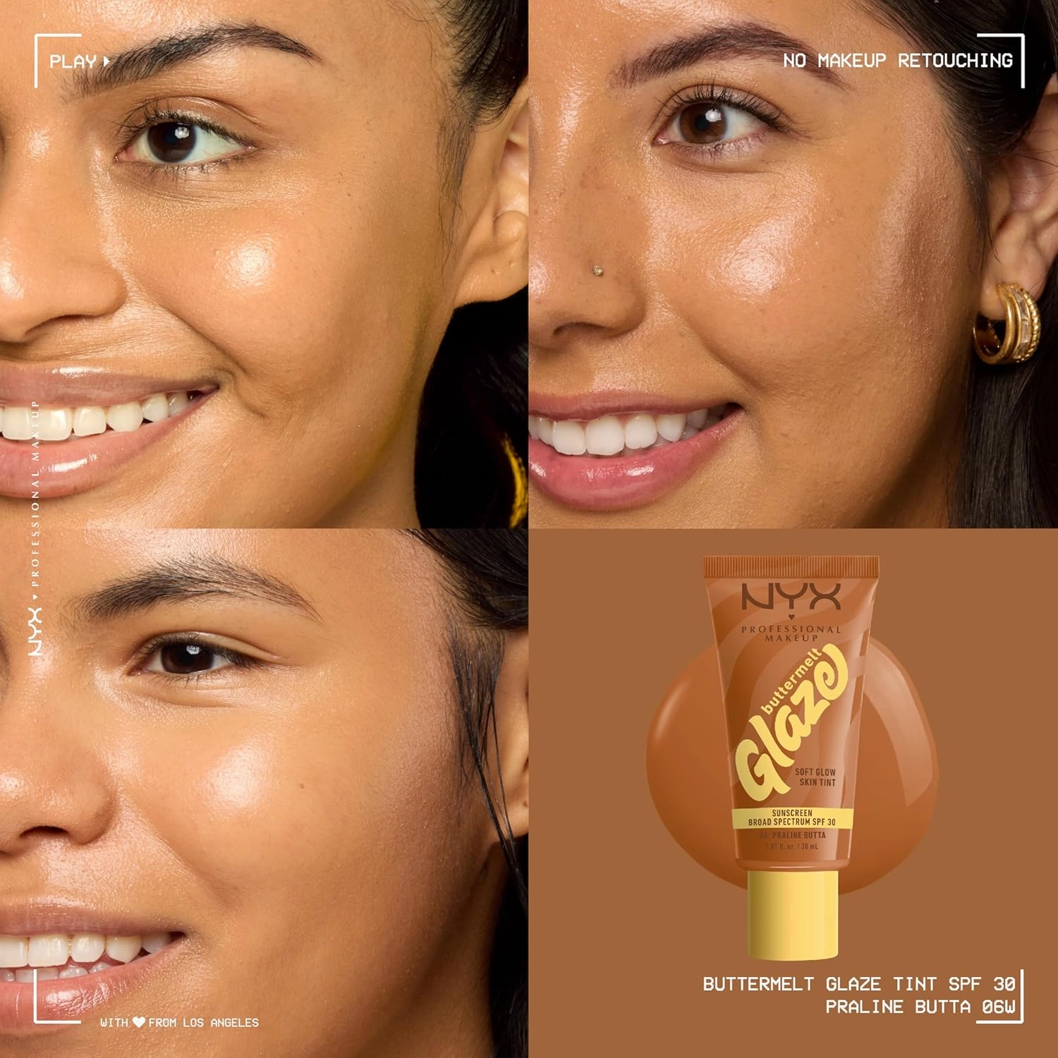 NYX PROFESSIONAL MAKEUP Buttermelt Glaze Soft Glow Skin Tint   SPF 30, Up To 12HR Wear, 06 Praline Butta