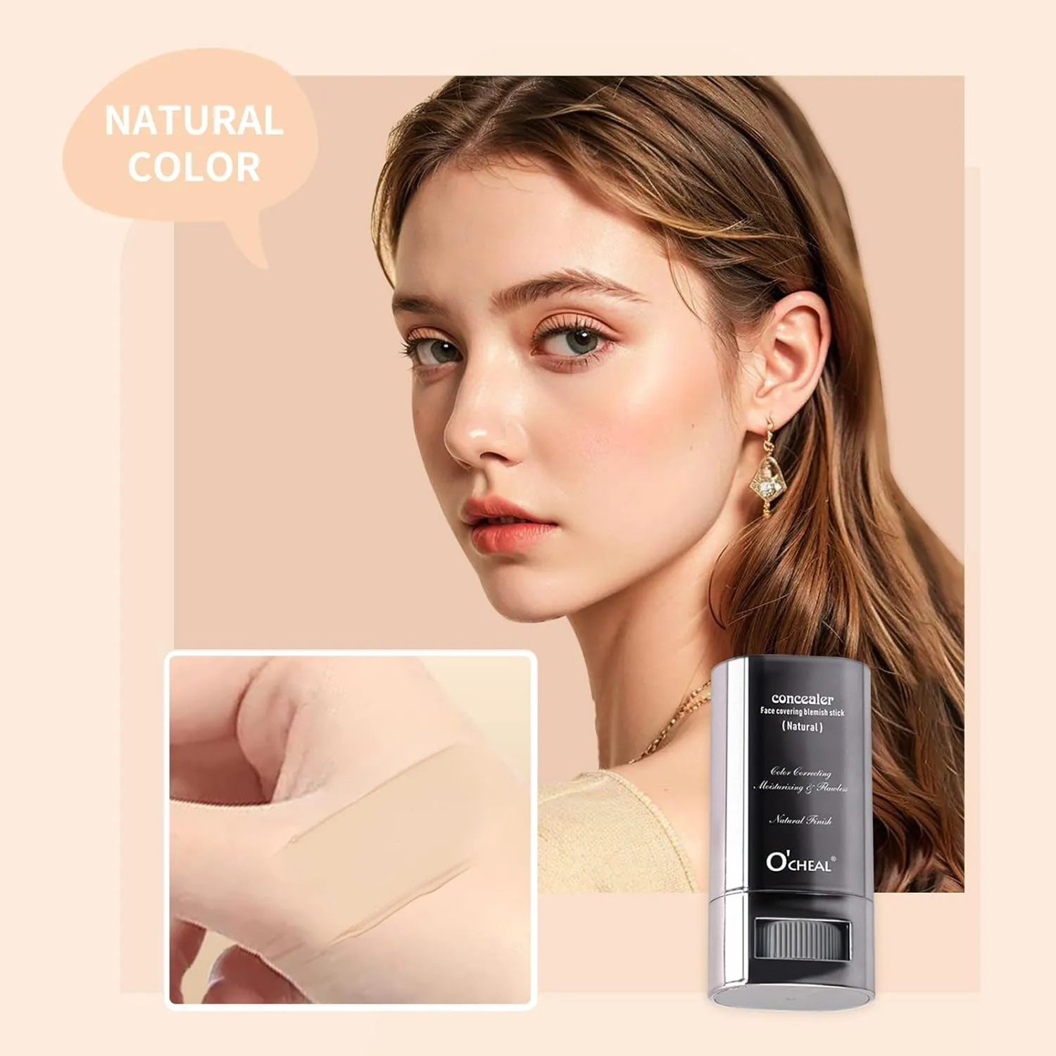 O'CHEAL Hydrating Concealer Stick Full Coverage Face Makeup for All Skin Types, Long Lasting Fit & Lightweight Formula, Cruelty-Free and Vegan (Natural, 1.06oz)