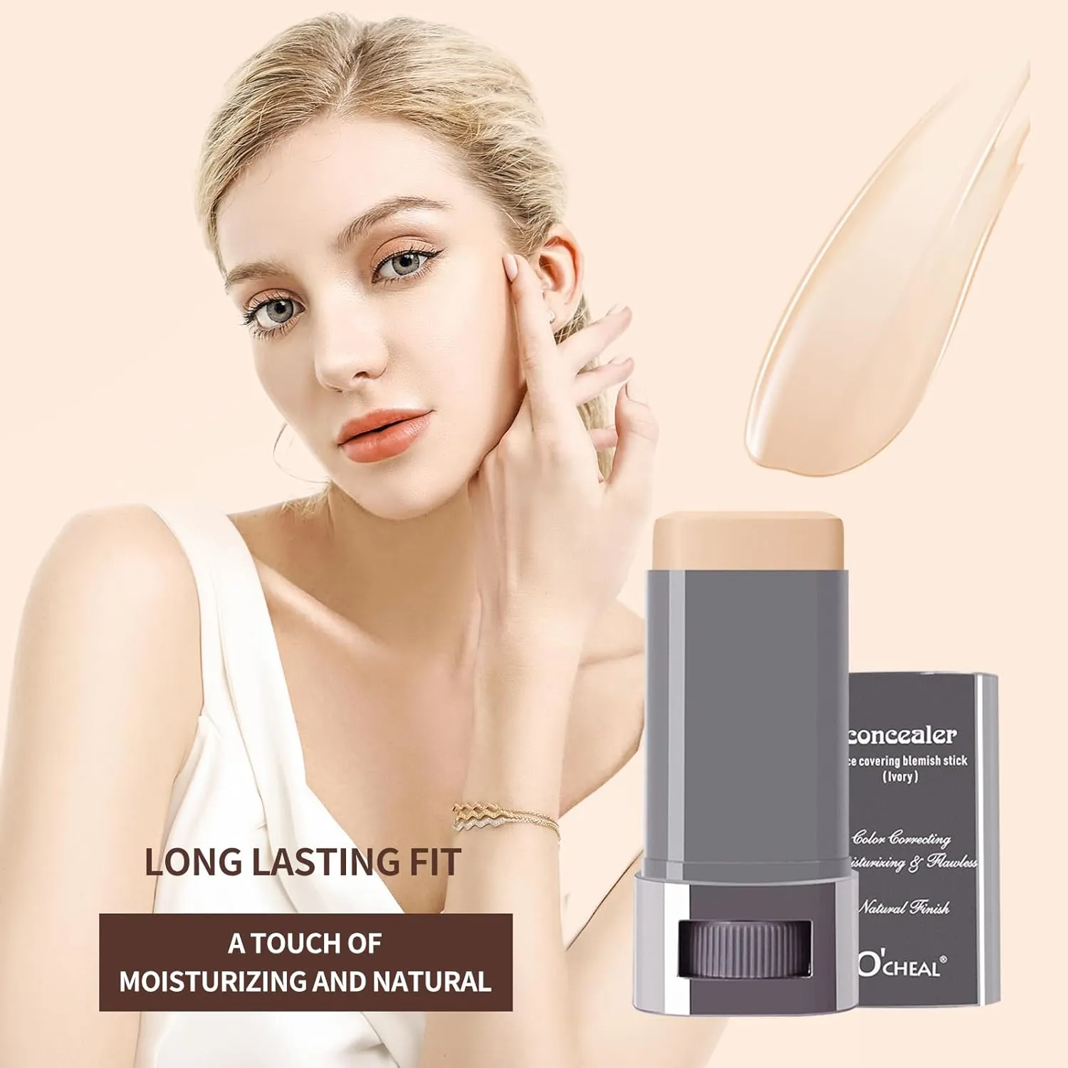 O'CHEAL Hydrating Concealer Stick Full Coverage Face Makeup for All Skin Types, Long Lasting Fit & Lightweight Formula, Cruelty-Free and Vegan (Natural, 1.06oz)