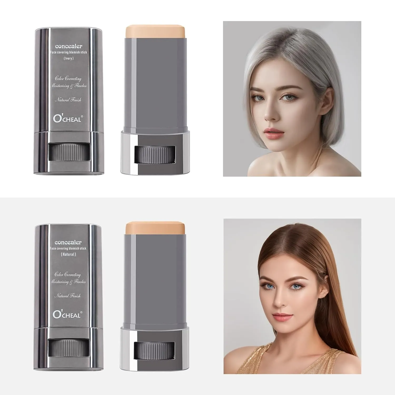 O'CHEAL Hydrating Concealer Stick Full Coverage Face Makeup for All Skin Types, Long Lasting Fit & Lightweight Formula, Cruelty-Free and Vegan (Natural, 1.06oz)