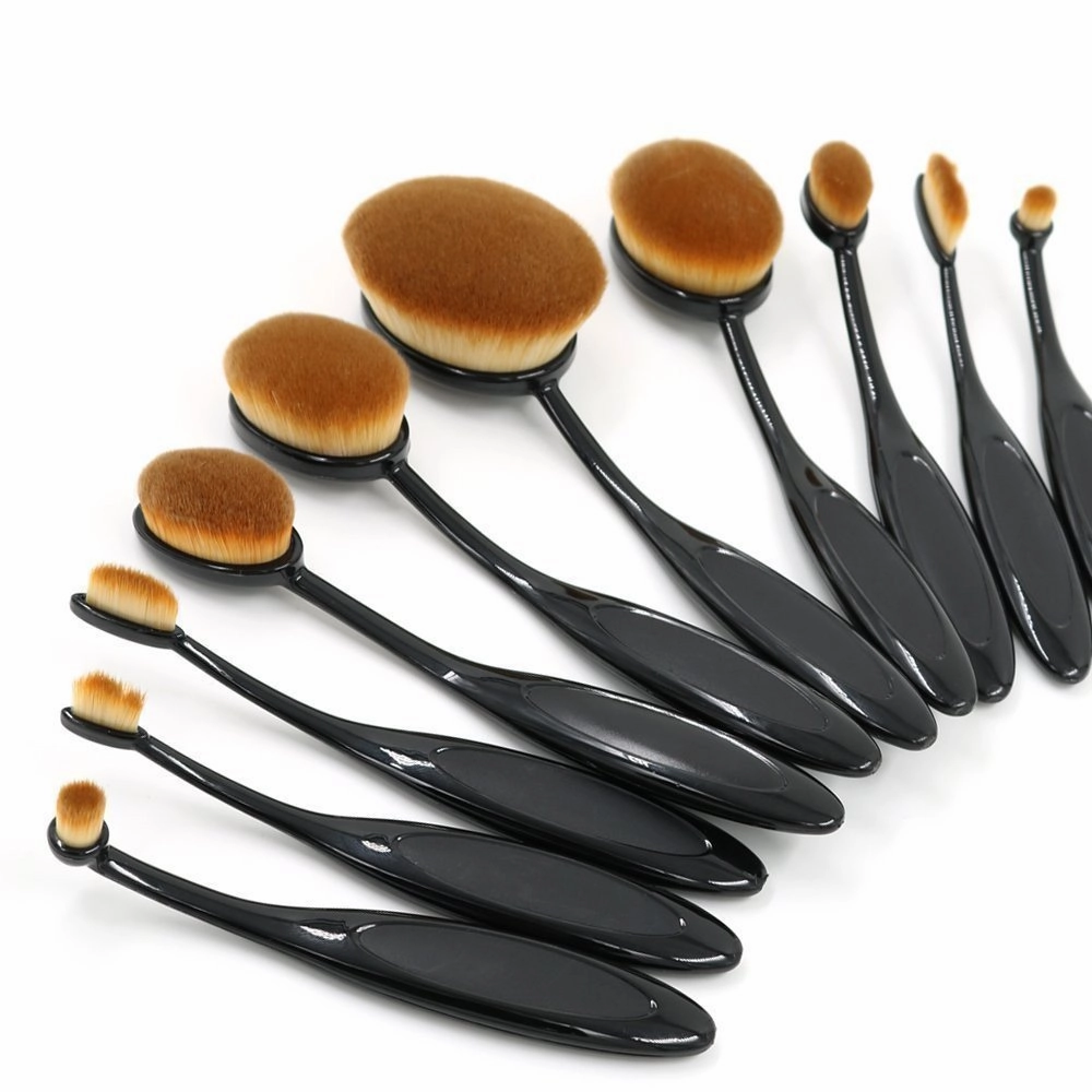 Oval Makeup Brush 10pc Set Foundation/Powder Brush kit Beauty Blender Blush Brush Cosmetic Tool