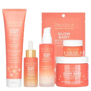 Pacifica Glow Baby Complete Skincare Set – 6 Piece Vitamin C Brightening Collection (Face Wash, Peel Pads, Booster Serum, Moisturizer, Eye Cream, Sheet Mask), 100% Vegan