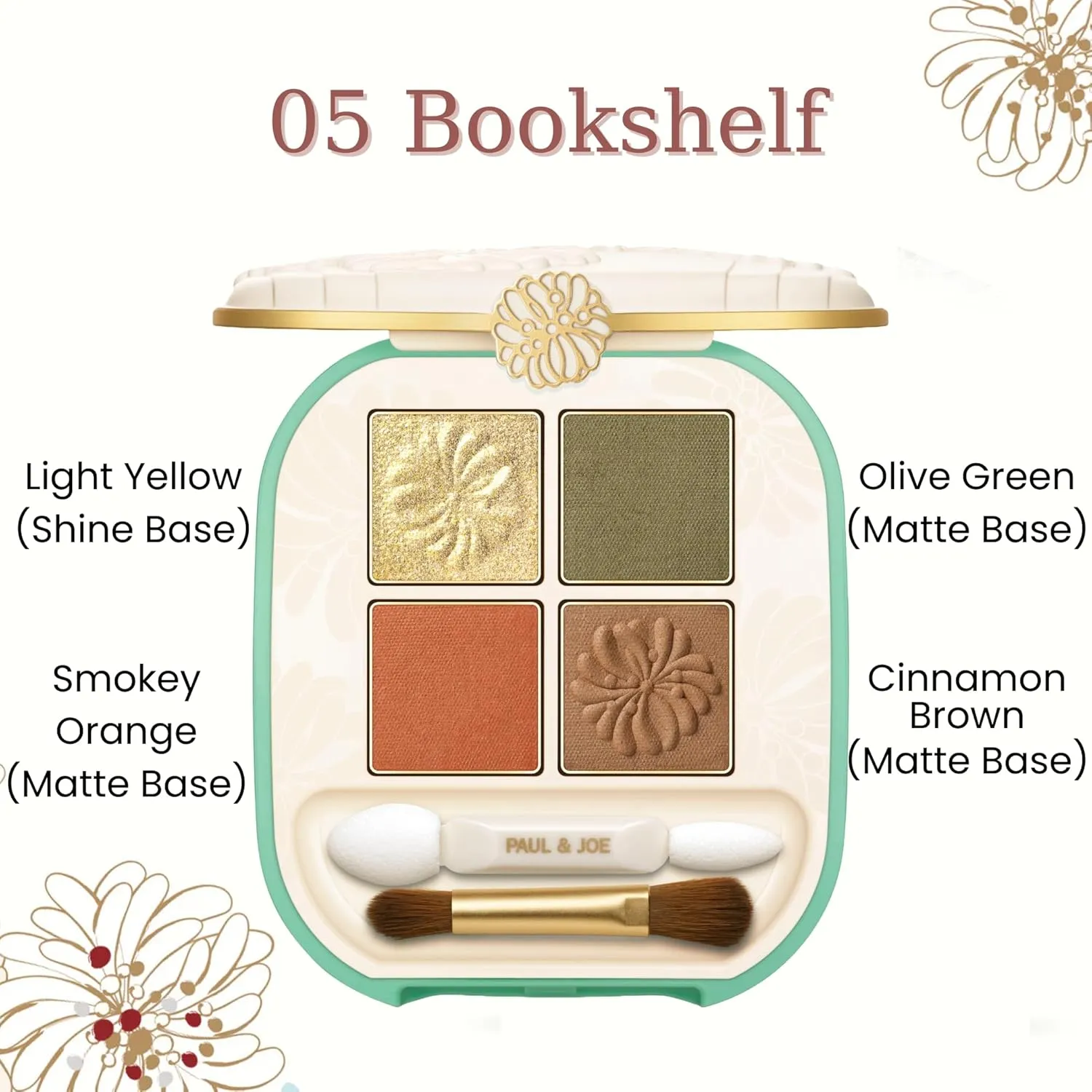 Paul & Joe Eye Color Palette 05 Bookshelf, Four Colors Powder Eye Shadows, Yellow, Green, Orange, Brown, 0.14 oz