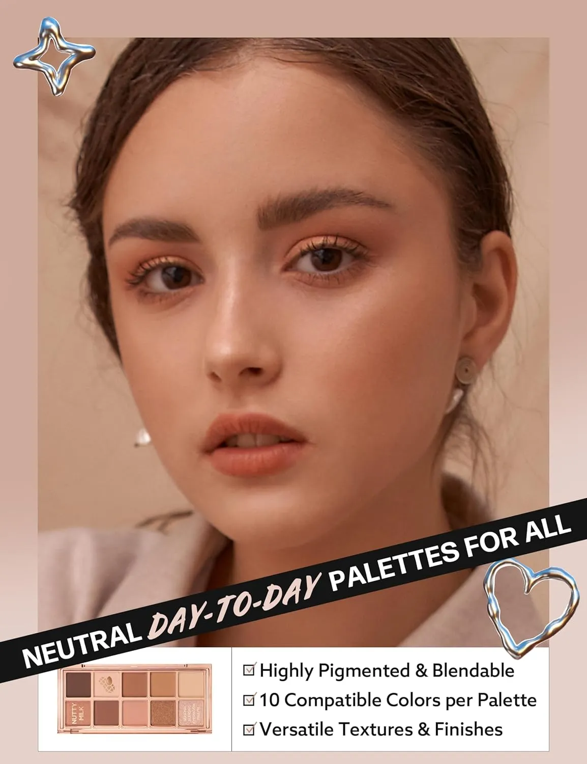 Peach C Seasonal Blending Eyeshadow Palette 05 Nutty Milk | Neutral Beige & Nutty Browns with Matte, Shimmer & Glitter Finishes | K-Beauty Palette for Natural Contour Eye Looks