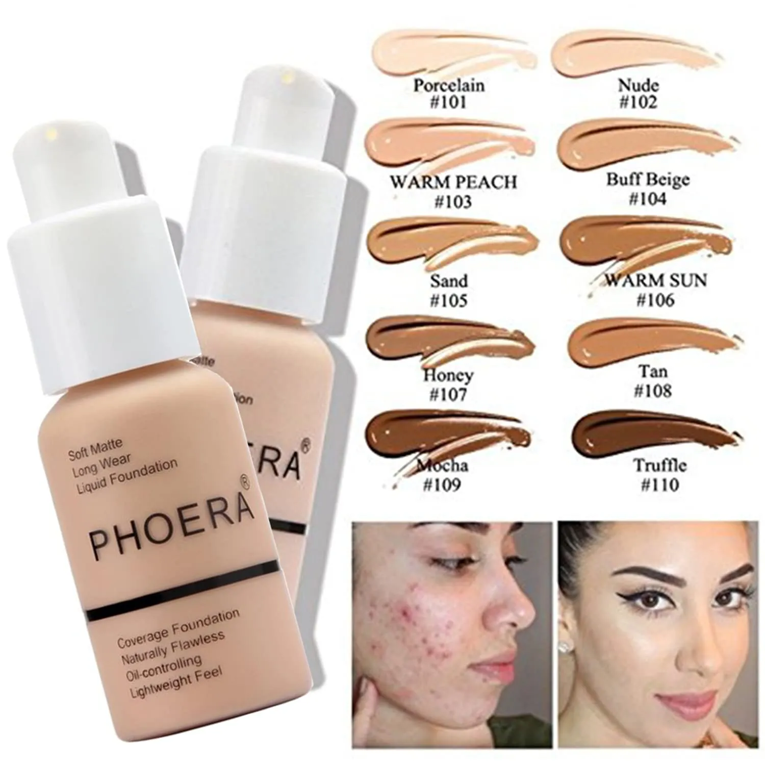 PHOERA Foundation 3-in-1 Contour Makeup Kit - Highlighter, Blush & Bronzer Sticks for Sculpting Cheeks (Porcelain/Nude)