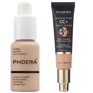 PHOERA Foundation Full Coverage,PHOERA CC Cream Color Correcting Anti Aging Hydrating Serum &SPF 25 ,PHOERA Makeup Wrinkles Matte Natural Finish for a Flawless Complexion(102 120/Nude Nude)
