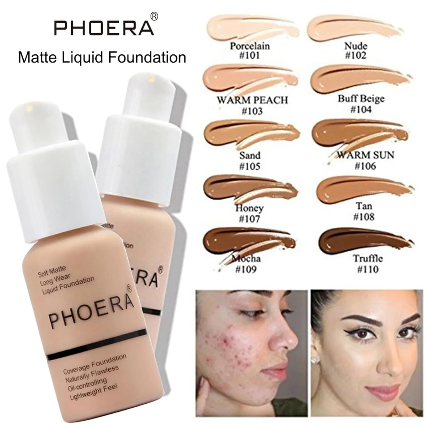 PHOERA Foundation,PHOERA CC Cream Foundation Color Correcting Anti Aging Hydrating Serum &SPF 25 ,PHOERA Primer, PHOERA Makeup Foundation, Makeup Brushes (102 Nude 140 Buff Beige CC Cream)