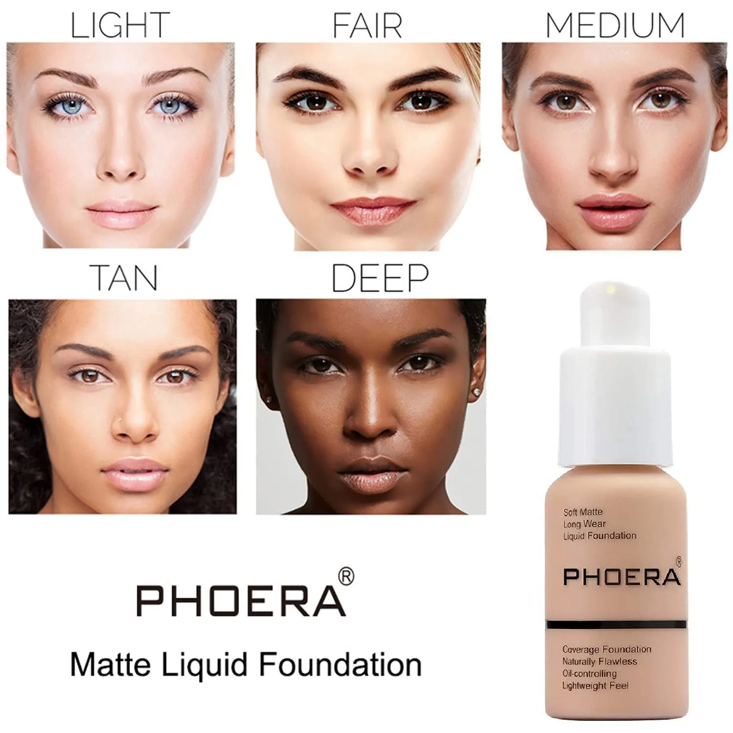 PHOERA Foundation,PHOERA Makeup for Women,PHOERA Matte Liquide Foundation Full Coverage,PHOERA Primer,PHOERA Concealer,Kabuki Makeup Brushes Foundation (101 Porcelain   102 Nude)