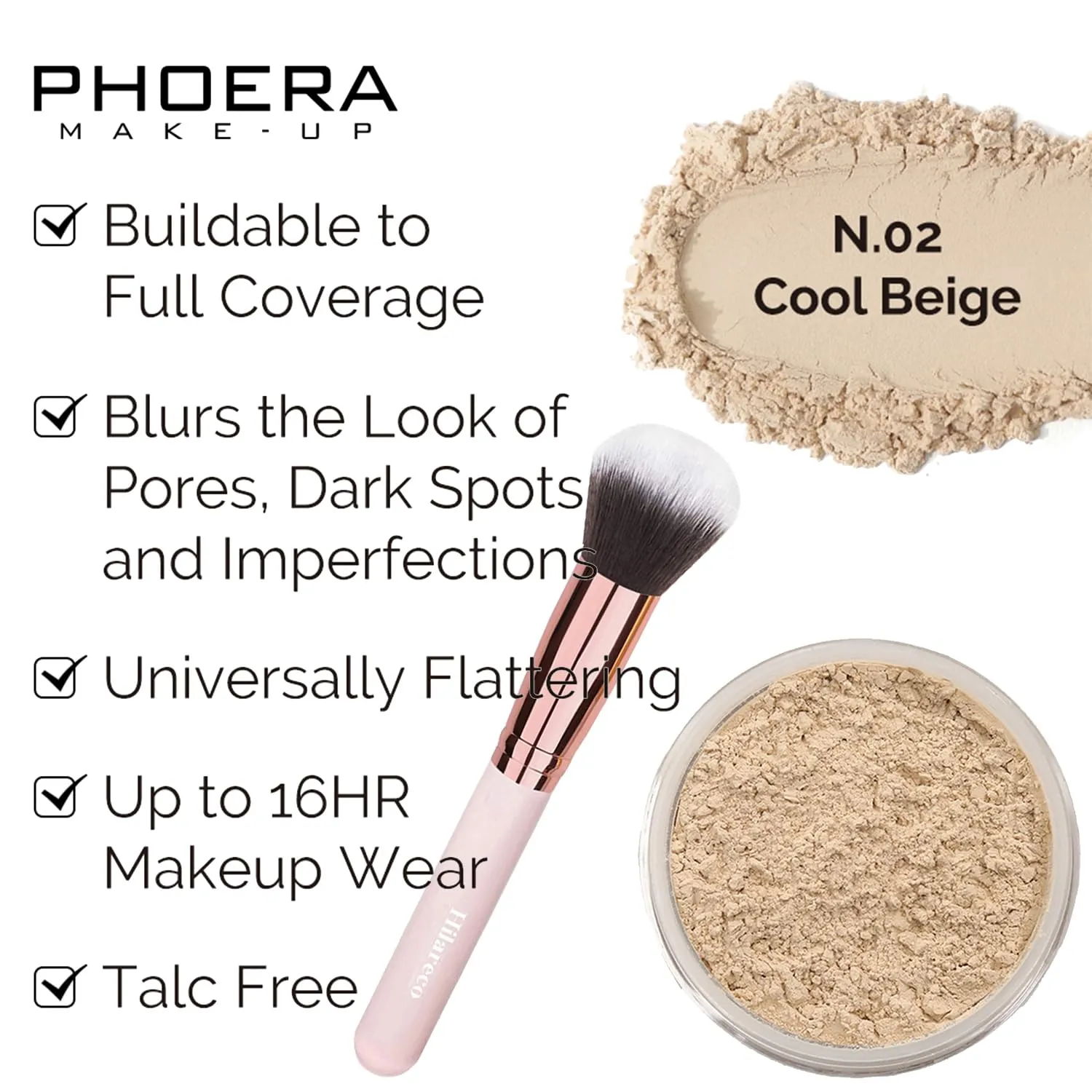PHOERA Makeup Set - Full Coverage Foundation, Primer, Powder, Concealer & Kabuki Makeup Brushes - 2 Makeup Sponge (Nude   Warm Peach)