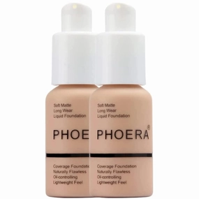 Phoera Foundation Full Coverage Makeup Set - 24hr Long Lasting Oil Control - Soft Smooth Matte Flawless Concealer Cream - Inc x2 30ml Foundation & Silicone Blender Sponge (103 Warm Peach)