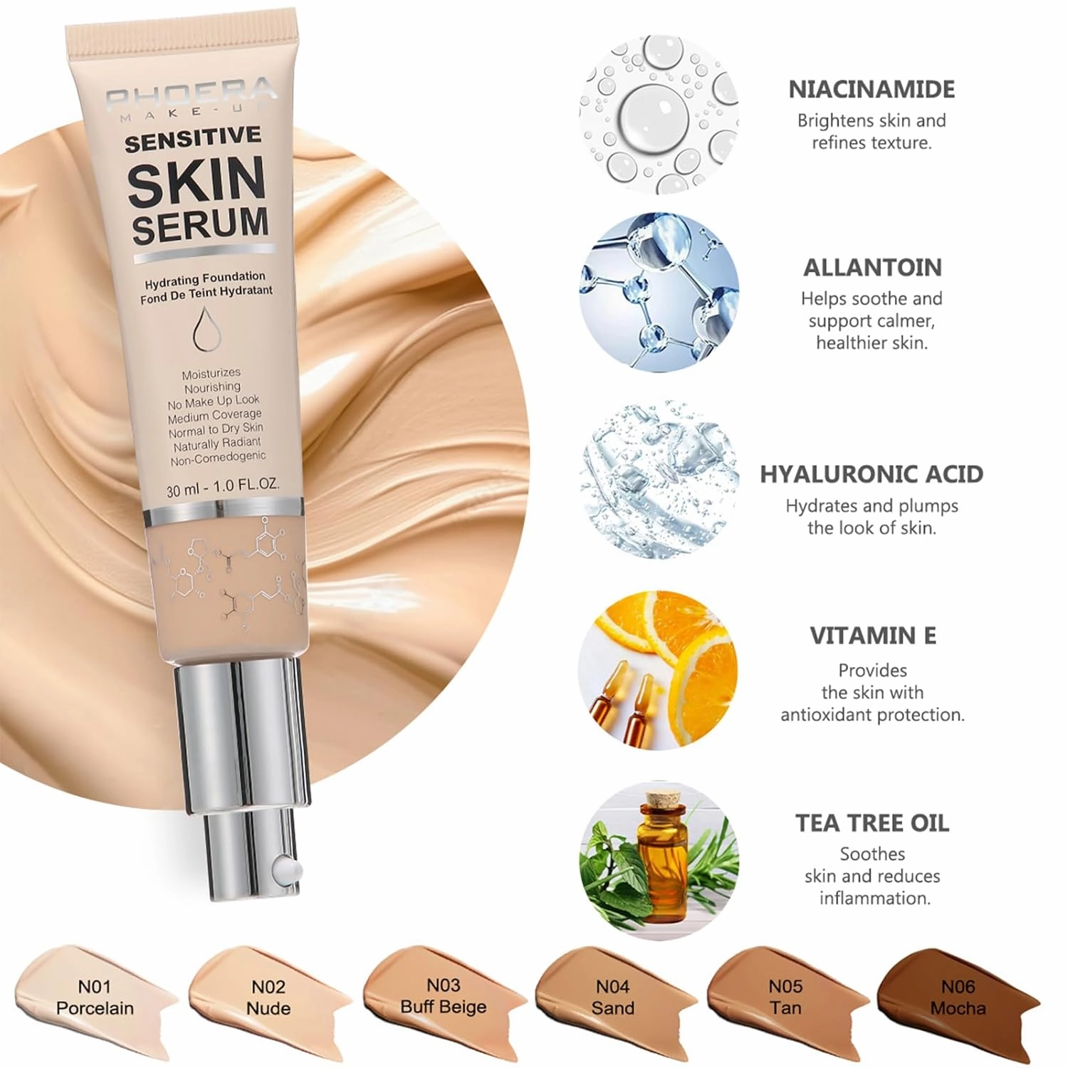 PHOERA Foundation Full Coverage,PHOERA CC  Cream,2024 New PHOERA Foundation Makeup for Mature Skin, Wrinkles Matte Natural Finish,Primer (104 140CC N03/ Buff Beige)