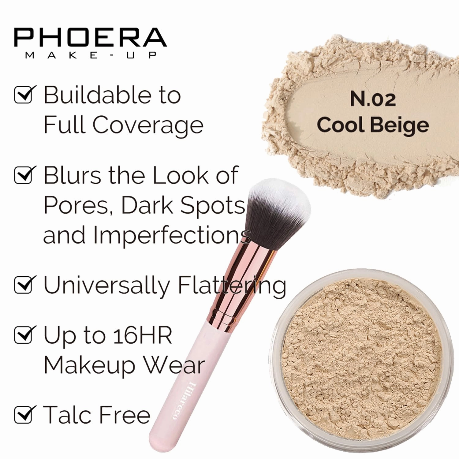 PHOERA Makeup Set - Full Coverage Foundation, Primer, Powder, Concealer & Kabuki Brushes (2 Sponge #103 Warm Peach)