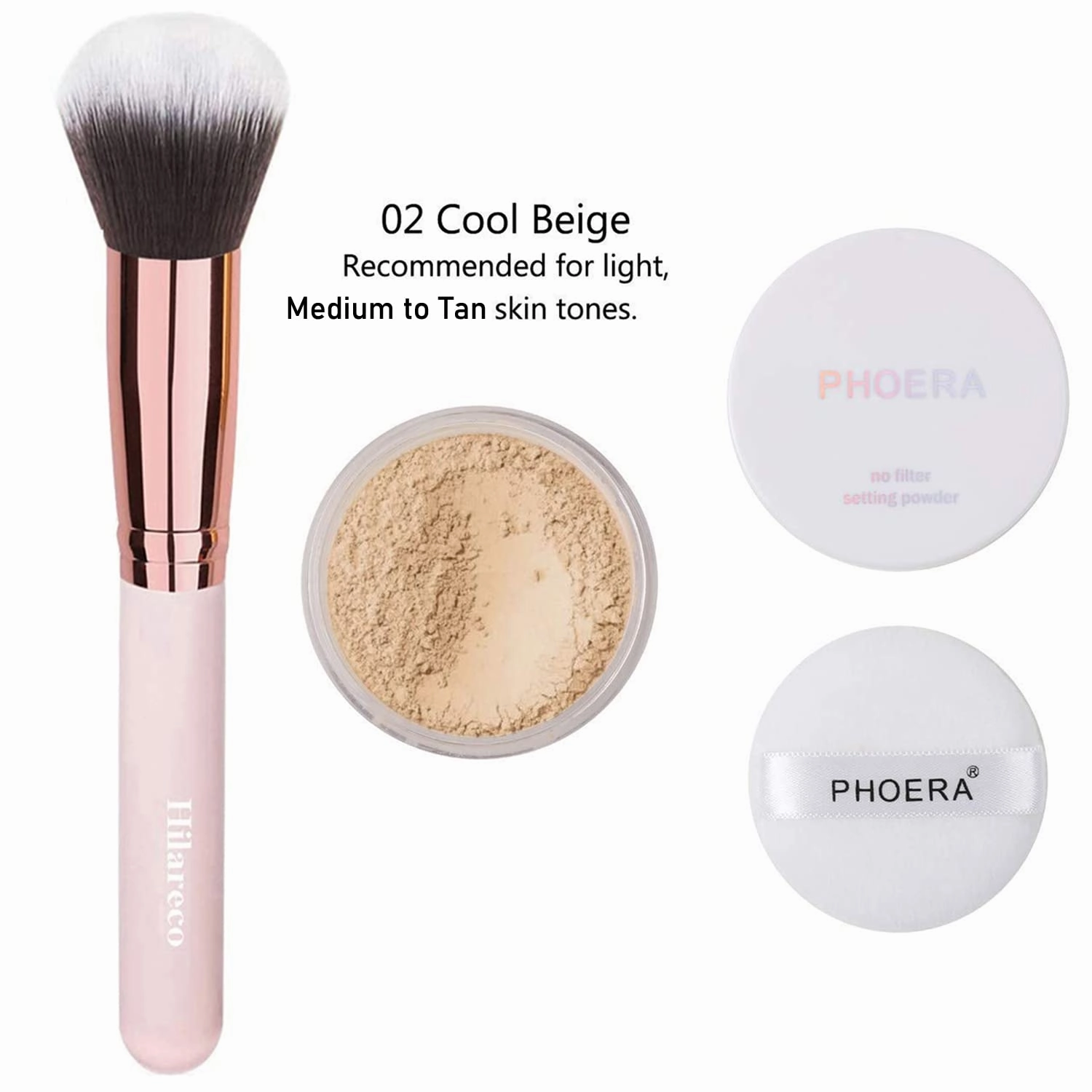 PHOERA Makeup Set - Full Coverage Foundation, Primer, Powder, Concealer & Kabuki Brushes (2 Sponge #105 Sand)