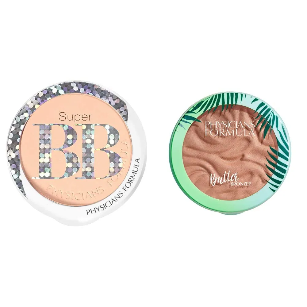 Physicians Formula Super BB All-in-1 Beauty Balm Powder, Light/Medium, 0.29 Ounce with Murumuru Butter Bronzer, 0.38 Ounce