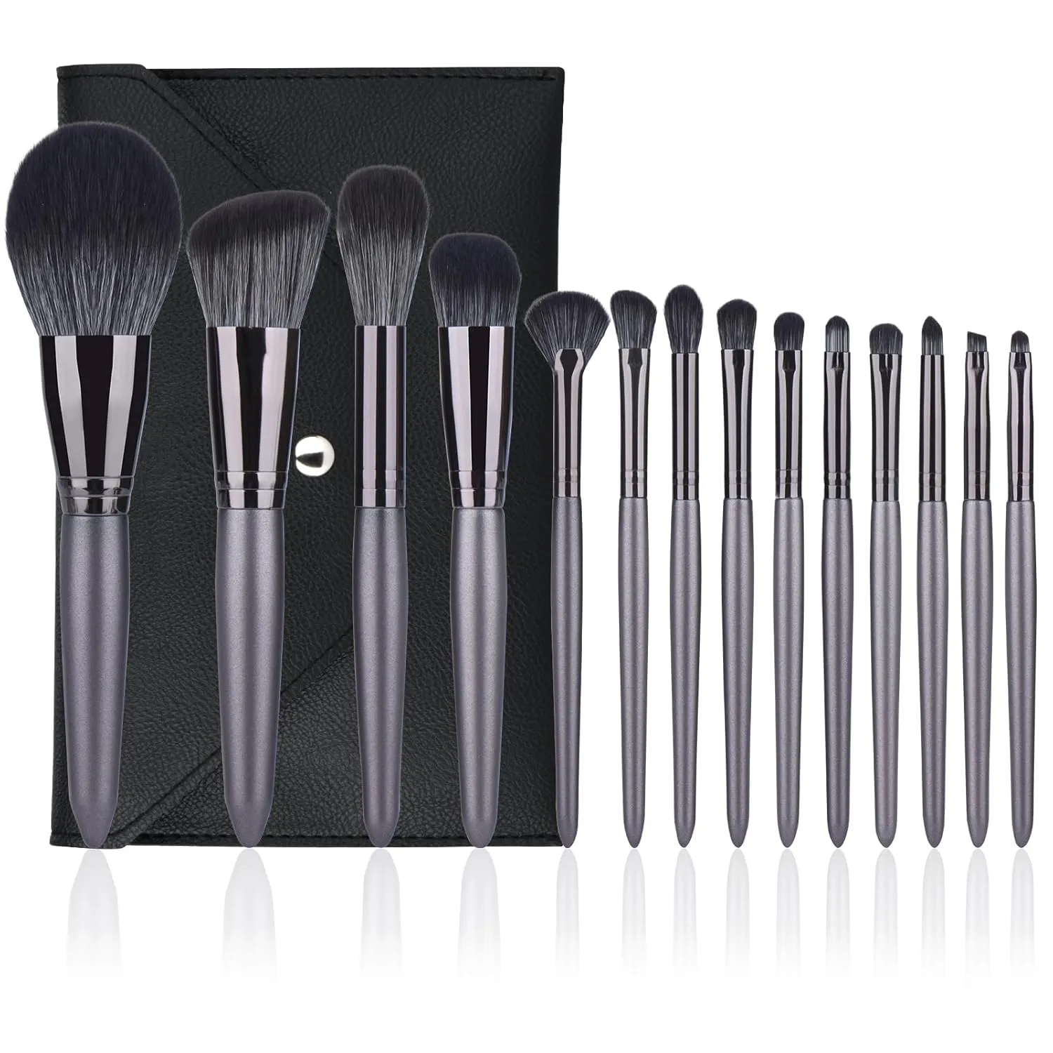 Professional Makeup Brush Set 14Pcs Makeup Brushes Kit Foundation Eyeshadow Powder Blending Eyebrow Eyelash Kabuki Brushes Cosmetic Brushs Travel Kits With Leather Bag Gift