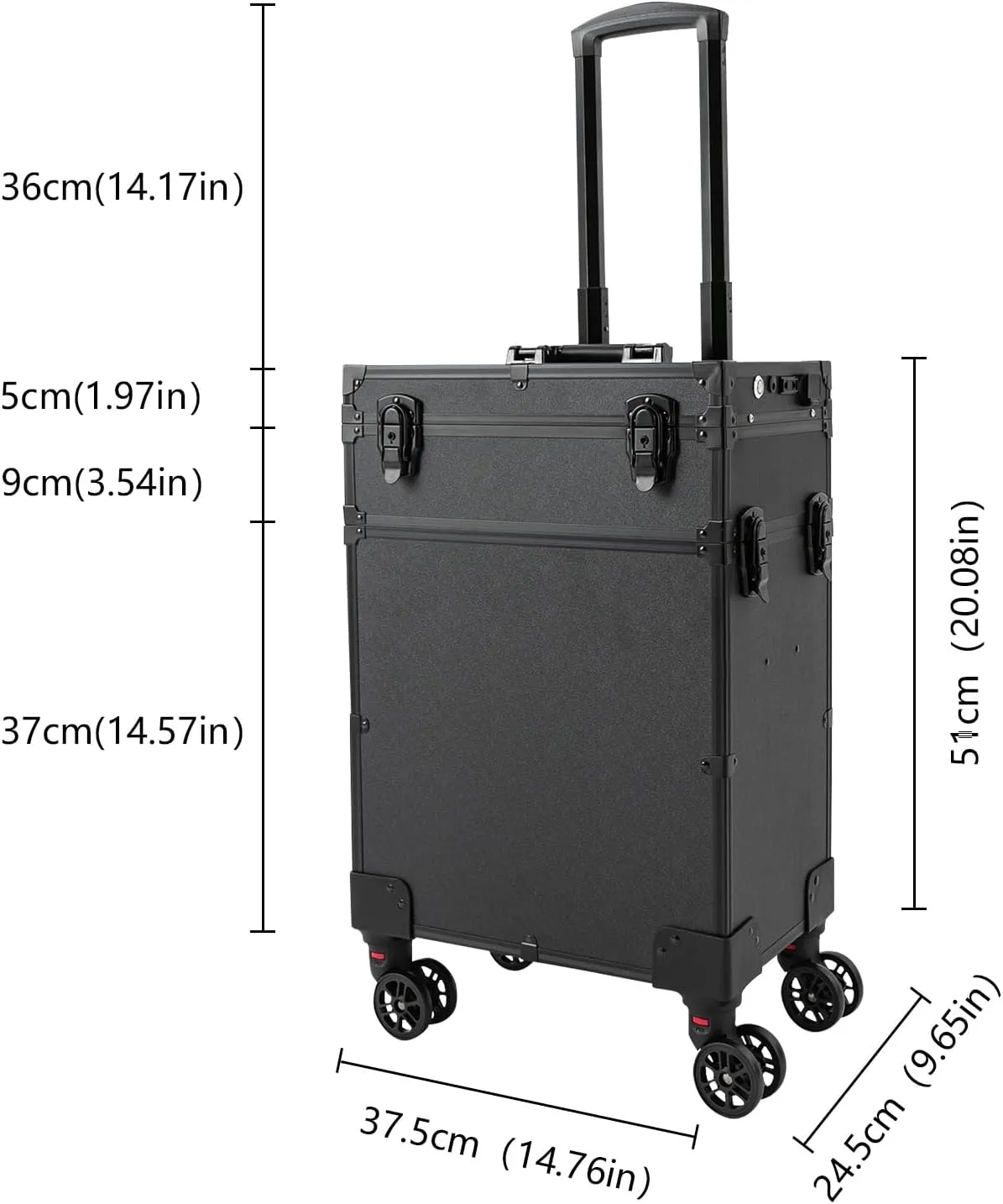 Professional Makeup Case Rolling Makeup Case Makeup Train Case with LED Lighted Mirror Cosmetic Trolley Case on Wheels Multi-layer Makeup Organizer for Makeup Artists| US STOCK (4IN1 3-Tiers)