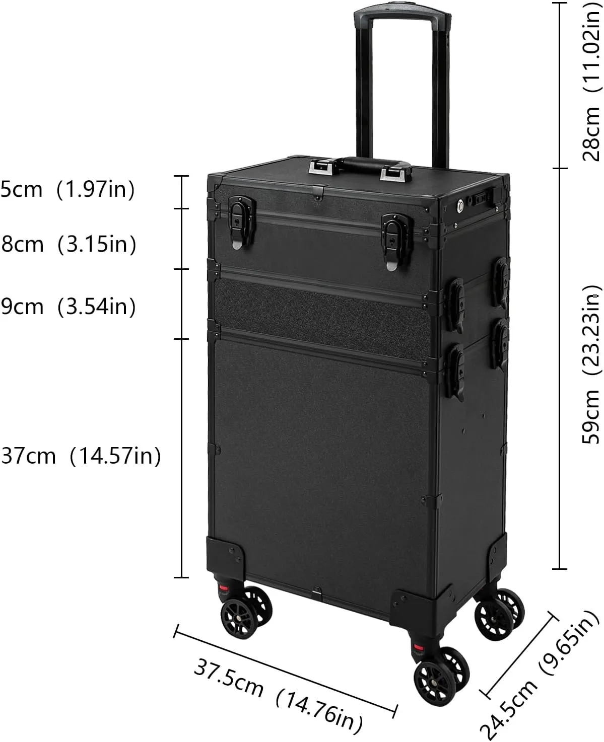 Professional Makeup Case Rolling Makeup Case Makeup Train Case with LED Lighted Mirror Cosmetic Trolley Case on Wheels Multi-layer Makeup Organizer for Makeup Artists| US STOCK (5IN1 4-Tiers)