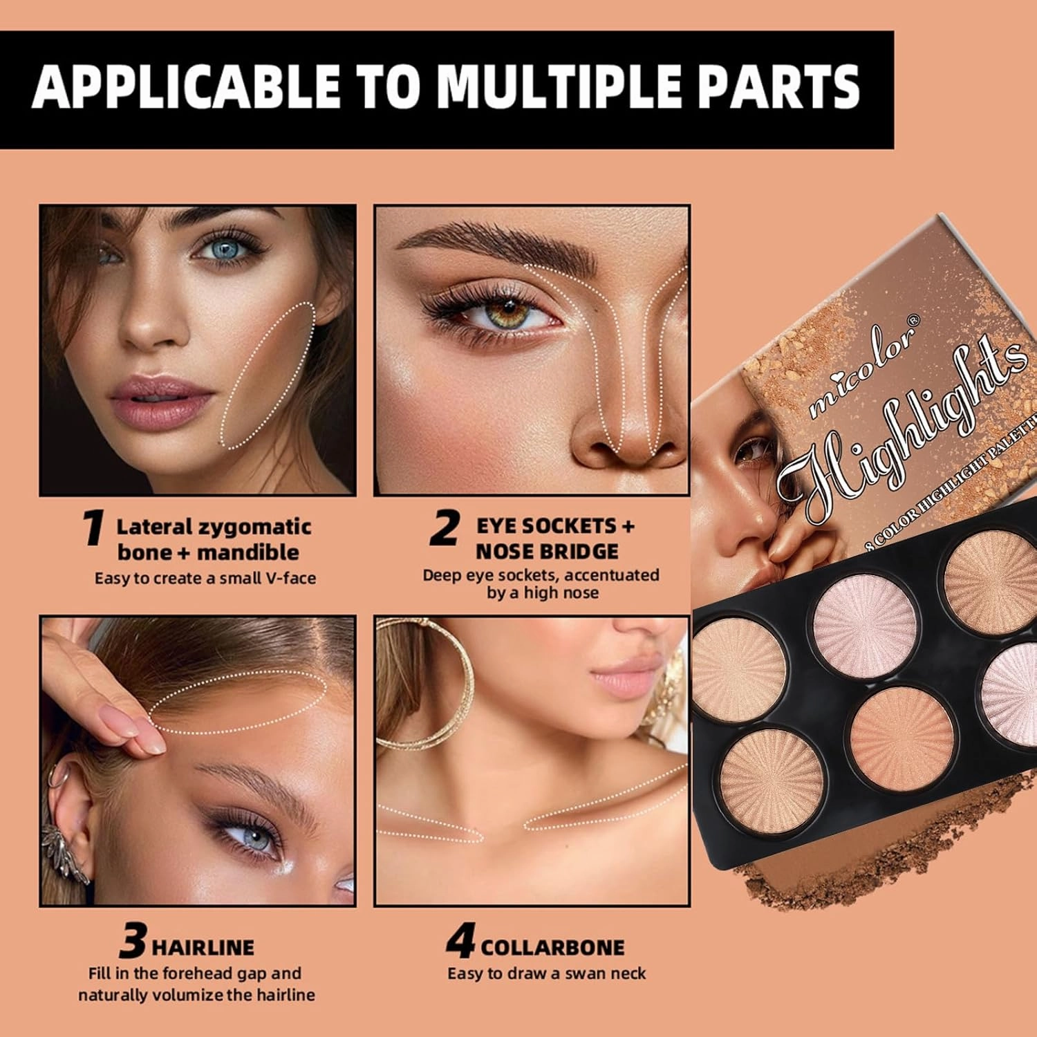 Professional Makeup Cream Blush Contour Palette, Joyeee 8 Colours Concearler Full Coverage & Makeup Brush Set Contour Concearler Palette Contouring Face Make Up Gift for Women Girls
