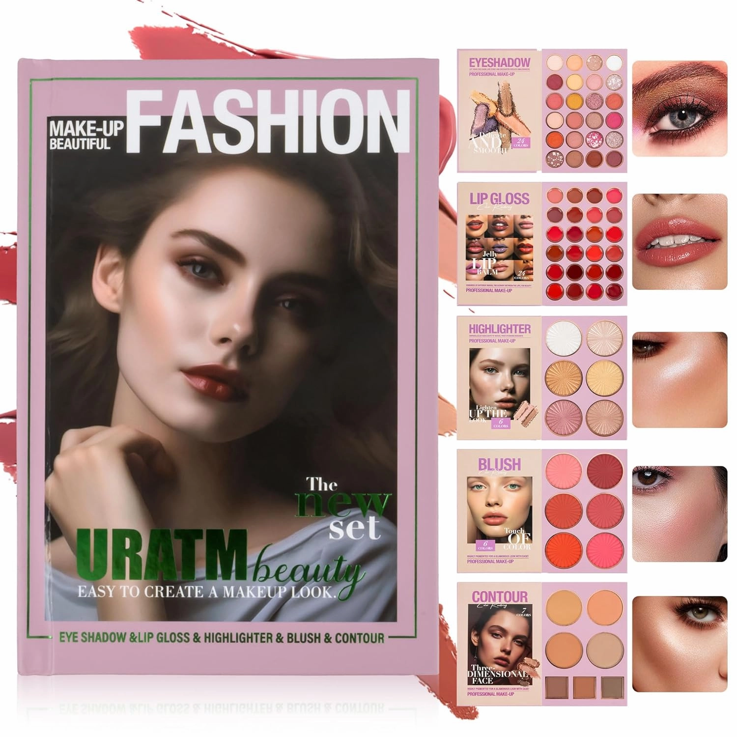 Professional Makeup Set with Eyeshadow, Lip Gloss, Highlighter, Blush and Contour Palette, 5-Piece Collection (B)