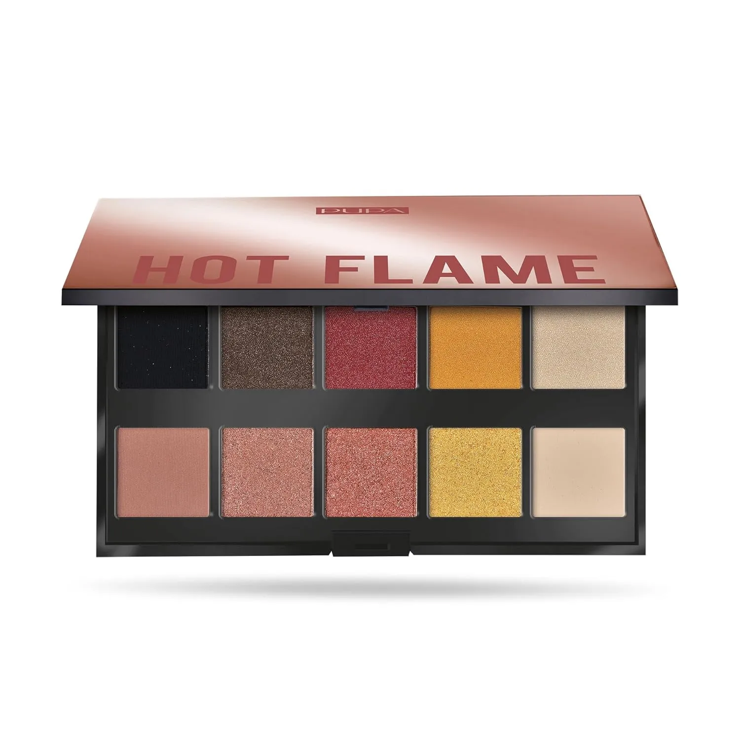 PUPA Milano Make Up Stories Eyeshadow Palette 002 Hot Flame - 10-Shade Shadow Collection with Matte, Satin, and Metallic Color Options - High Pigment Formula - Soft, Blendable Texture - 0.63 oz