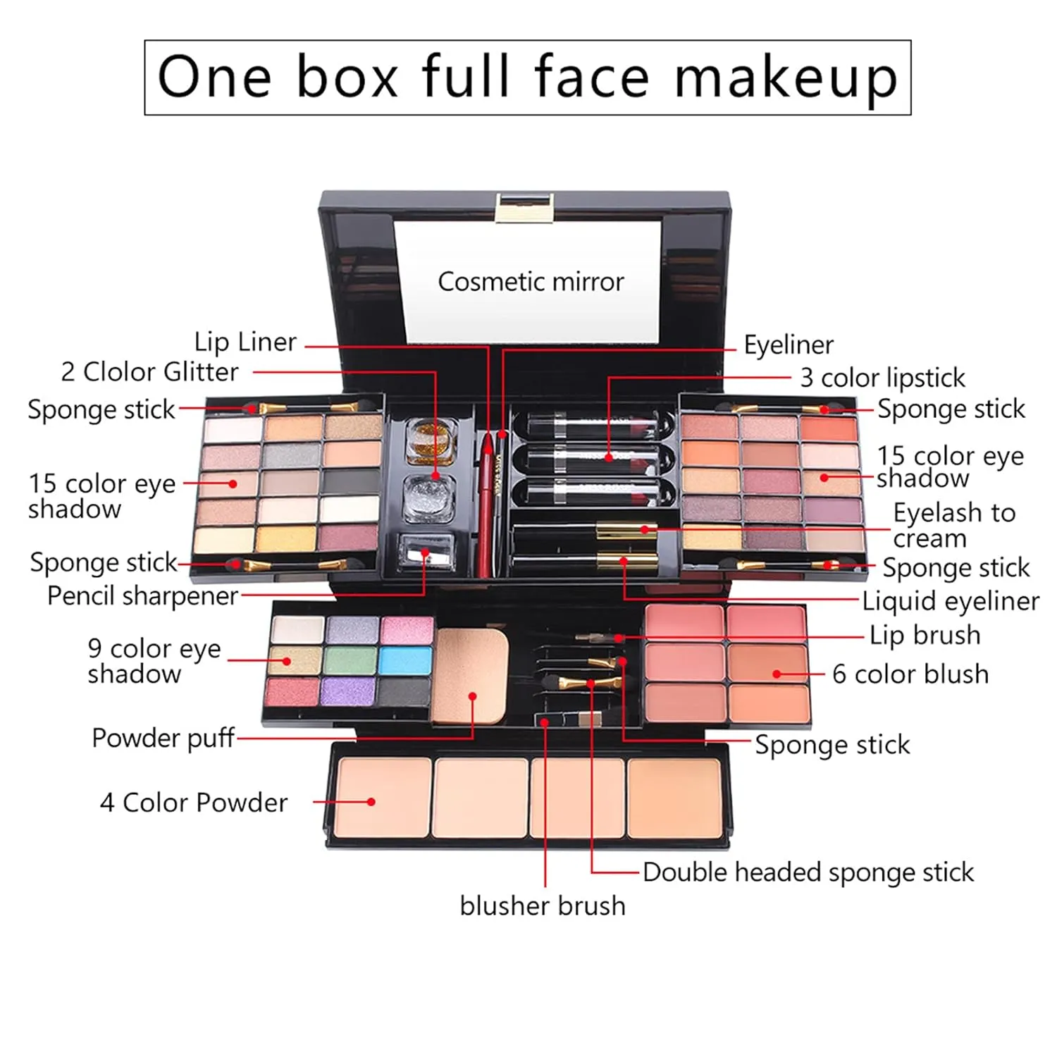 Pure Vie 54 Color All-in-One Holiday Gift Makeup Set Cosmetic Essential Starter Bundle Include Eyeshadow Palette Lipstick Concealer Blush Mascara Foundation Face Powder - Makeup Kit for Women Full Kit