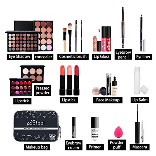 Pure Vie All-in-One Holiday Gift Makeup Set Cosmetic Essential Starter Bundle Include Eyeshadow Palette Lipstick Concealer Blush Mascara Foundation Face Powder - Makeup Kit for Women Full Kit