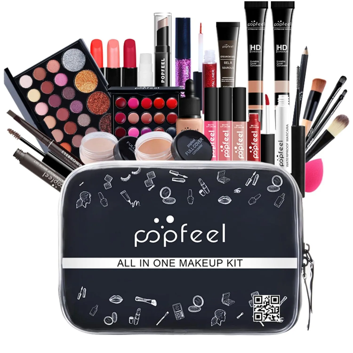 Pure Vie All-in-One Holiday Gift Surprise Makeup Set Essential Starter Bundle Include Eyeshadow Palette Lipstick Concealer Blush Mascara Eyeliner Face Powder Lipgloss Brush - Full Makeup Kit for Women