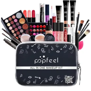 Pure Vie All-in-One Holiday Gift Surprise Makeup Set Essential Starter Bundle Include Eyeshadow Palette Lipstick Concealer Blush Mascara Eyeliner Face Powder Lipgloss Brush - Full Makeup Kit for Women