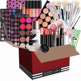 Pure Vie All-in-One Holiday Gift Surprise Makeup Set Essential Starter Bundle Include Eyeshadow Palette Lipstick Concealer Blush Mascara Eyeliner Face Powder Lipgloss Brush - Full Makeup Kit for Women