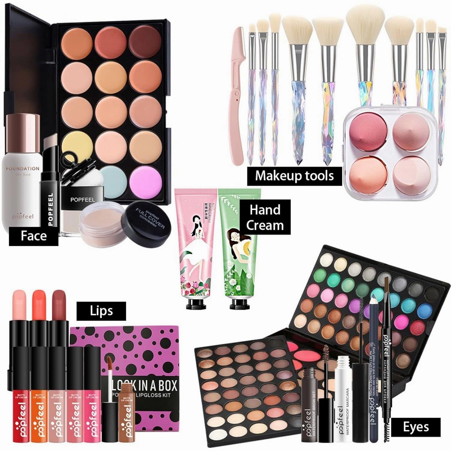Pure Vie All-in-One Holiday Gift Surprise Makeup Set Essential Starter Bundle Include Eyeshadow Palette Lipstick Concealer Blush Mascara Eyeliner Face Powder Lipgloss Brush - Full Makeup Kit for Women