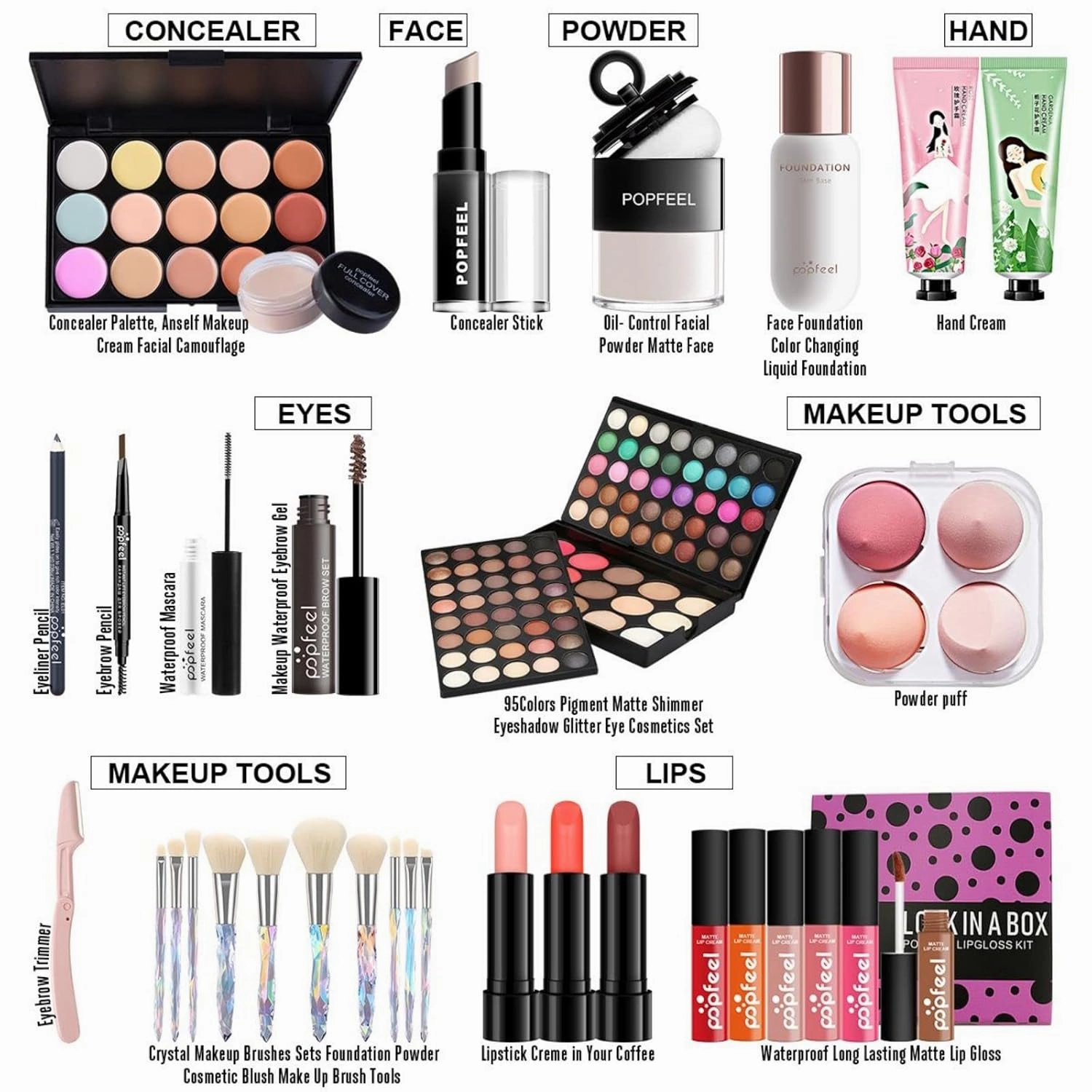 Pure Vie All-in-One Holiday Gift Surprise Makeup Set Essential Starter Bundle Include Eyeshadow Palette Lipstick Concealer Blush Mascara Eyeliner Face Powder Lipgloss Brush - Full Makeup Kit for Women