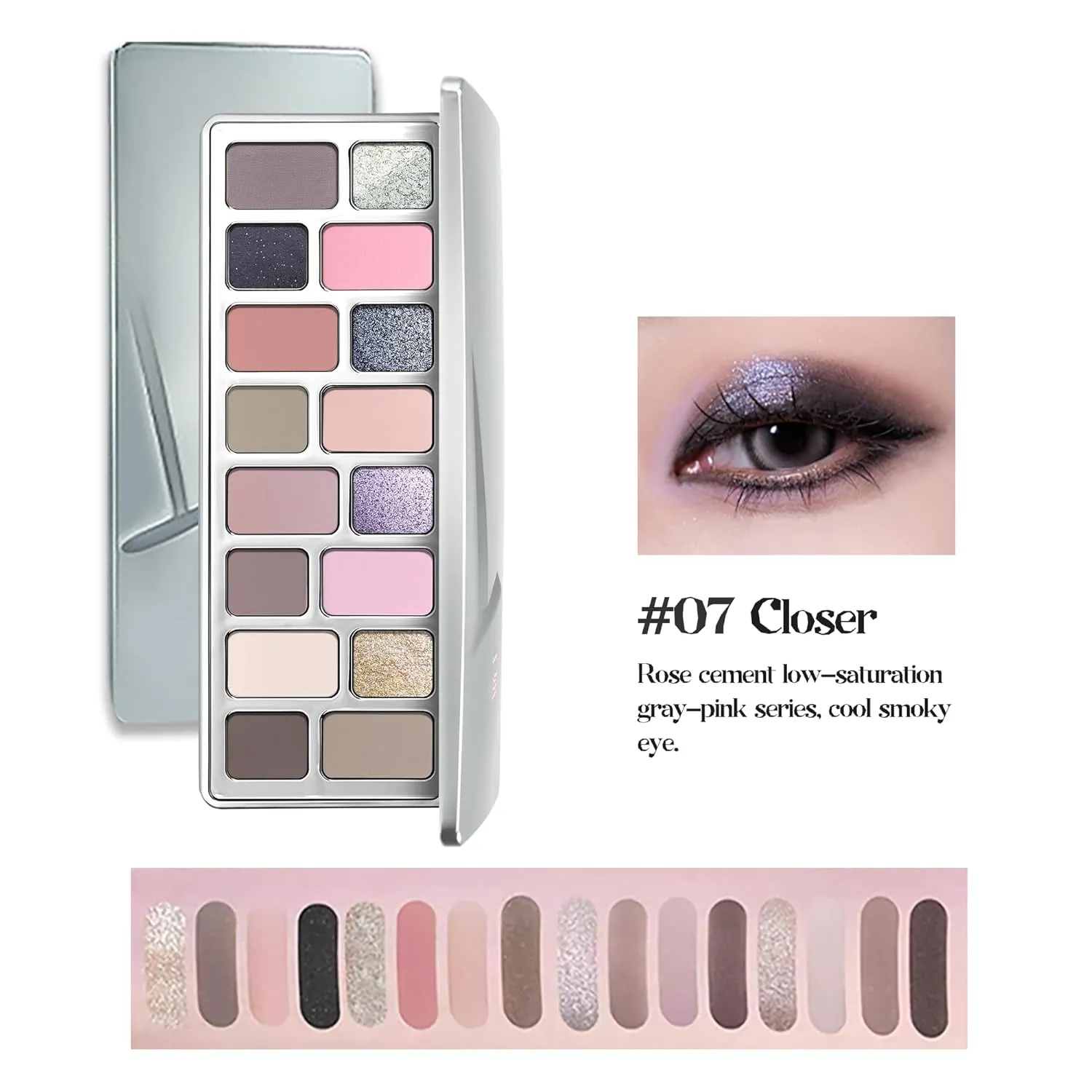 Qianyan 16-Color Cool Tone Pink Eyeshadow Palette - C-Beauty Trend Long-Lasting Formula, Ultra-Pigmented Pressed Powder for Day to Night Makeup, Smokey Eye and Shimmer Looks (07 Closer)