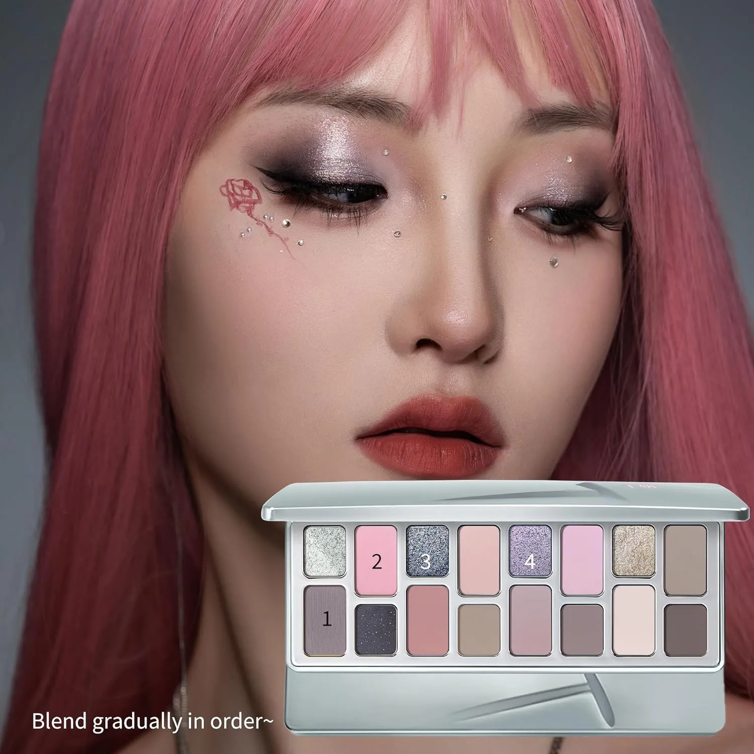 Qianyan 16-Color Cool Tone Pink Eyeshadow Palette - C-Beauty Trend Long-Lasting Formula, Ultra-Pigmented Pressed Powder for Day to Night Makeup, Smokey Eye and Shimmer Looks (07 Closer)