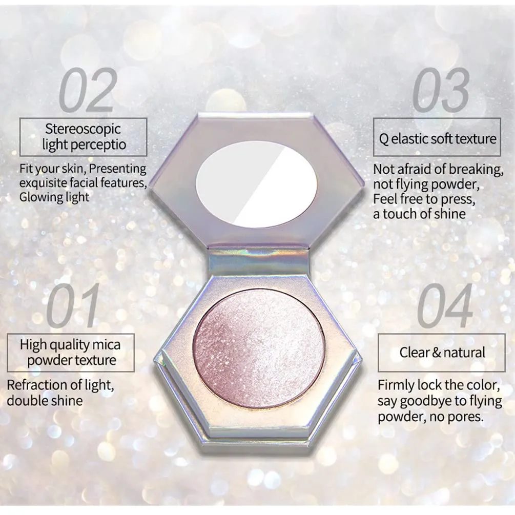 QiBest Highlighting Pressed Powder Diamond Pearl Sparkle Mashed Potatoes Brightening, Contouring, Toning, Fashion Cosmetics Professional Foundation (C)