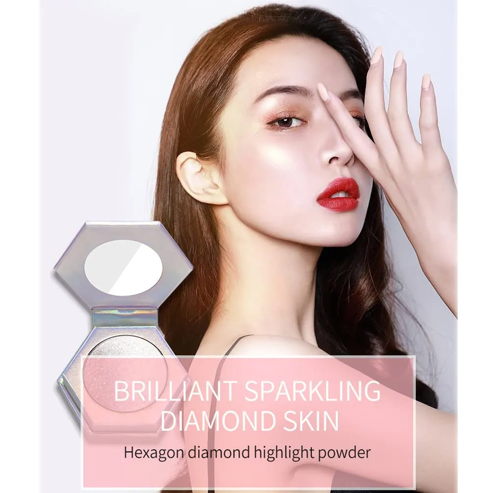 QiBest Highlighting Pressed Powder Diamond Pearl Sparkle Mashed Potatoes Brightening, Contouring, Toning, Fashion Cosmetics Professional Foundation (C)
